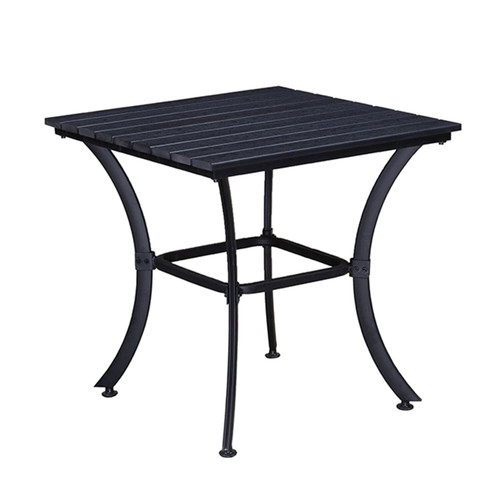 Indoor and Outdoor Square Modern Contemporary Faux Wood Slatted 25 Inch Black Steel Dining Table