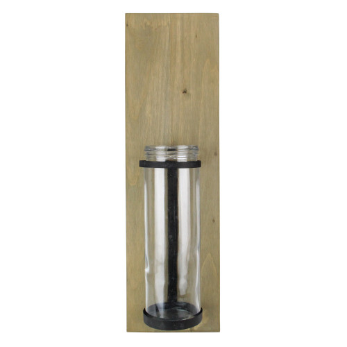 23.5" Wooden Frame Clear Glass Vase With Black Holder Wall Decor