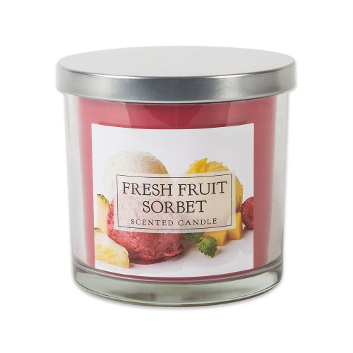 4" x 4" Silver, Pink And White Fresh Fruit Sorbet 3 Wick Round Scented Candle
