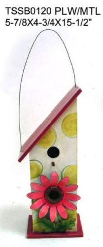 Set of 2 White and Pink Contemporary Floral Outdoor Hanging Birdhouses 15.5"