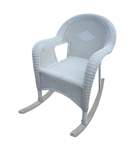 Pack of 2 Bright White Resin Wicker Patio Rocking Chairs 42.75"
