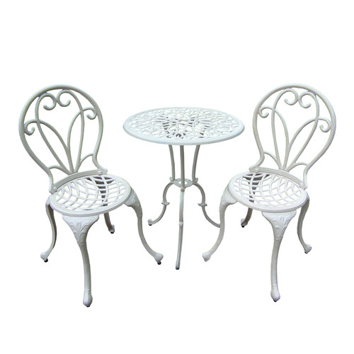 36.2" 3 Pc. Antiqued Ivory Colored Detailed Outdoor Patio Bistro Set