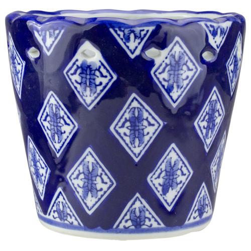 5.5" Blue and White Delft Design Geometric Ceramic Flower Pot