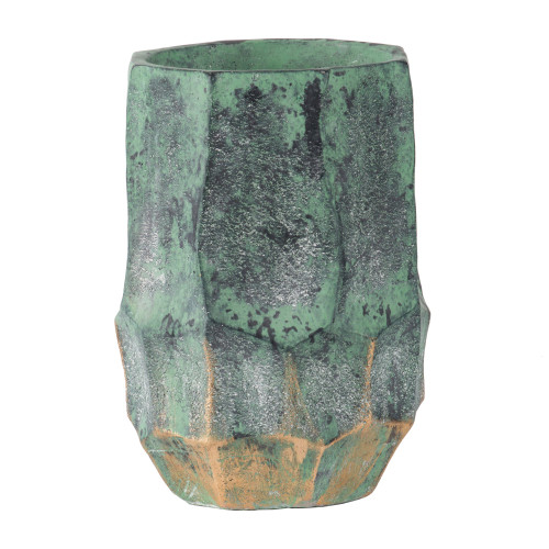 10.25" Green and Gold Contemporary Outdoor Tall Planter