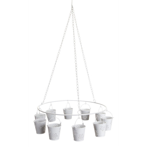 Set of 2 White Floral Buckets Decorative Light Candle Hanging Display Holders 25.5