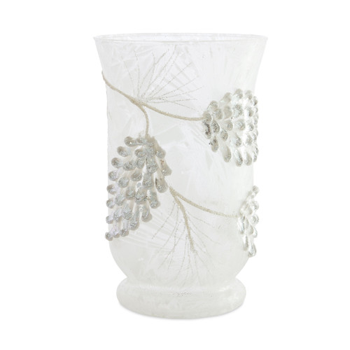 Set of 6 White Glass LED Pine Cone Votive 8" - Battery Operated