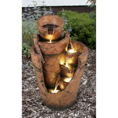 26.5" Beige and Brown Cut Away Planter with LED's Fountain