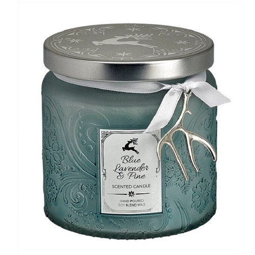 4" Clear Blue Holiday Embossed Snowflake Scented Candle