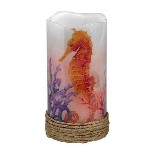 Set of 4 Colar Orange Seahorse Themed LED Candle 6"