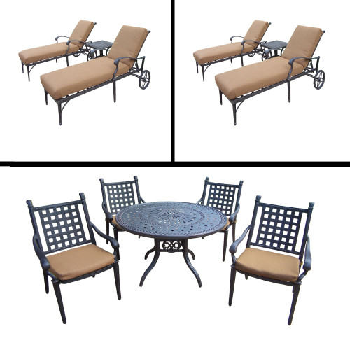 11pc Black and Brown Dining and Two Chaise Lounge Patio Furniture Sets