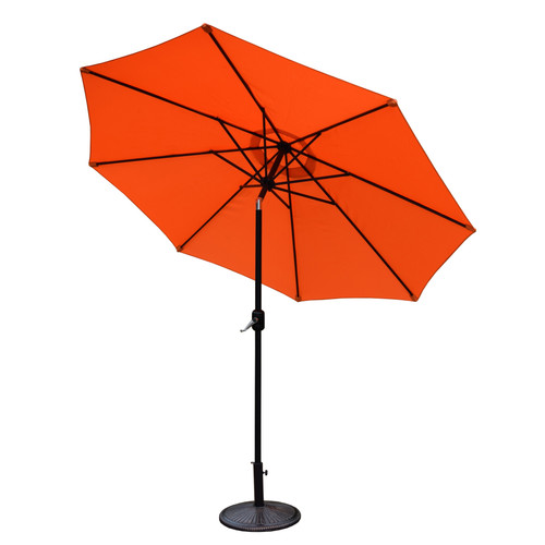 9' Orange and Black Patio Umbrella with Crank and Tilt and Cast Iron Base