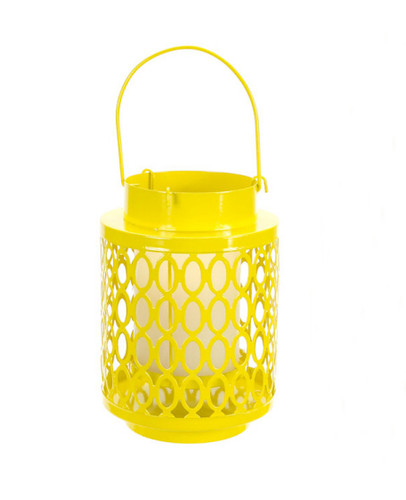 10" Tropicalia Bright Yellow Oval Cut Pillar Candle Holder Lantern