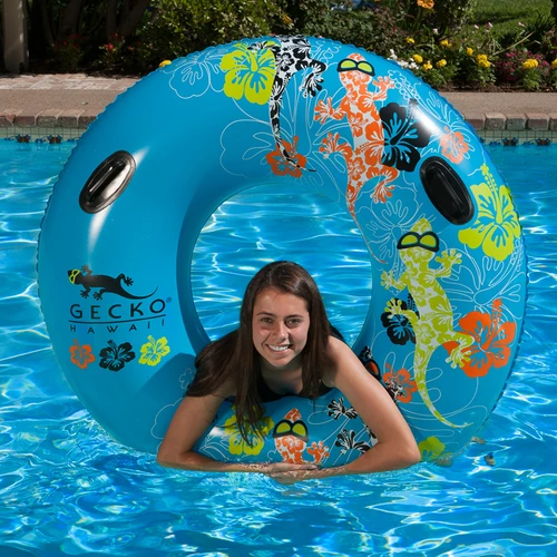 Inflatable Blue and Orange Gecko Hawaii Swimming Pool Inner Tube, 54-Inch