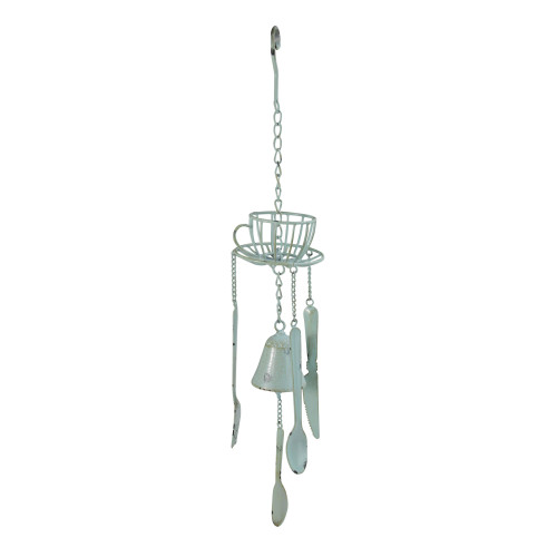 23.25" Blue Cafe Themed Hanging Outdoor Garden Wind Chime Decoration