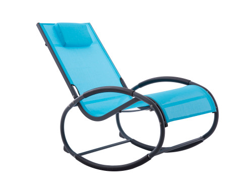 48" Blue Outdoor Aluminum Rocking Lounge Chair with a Pillow