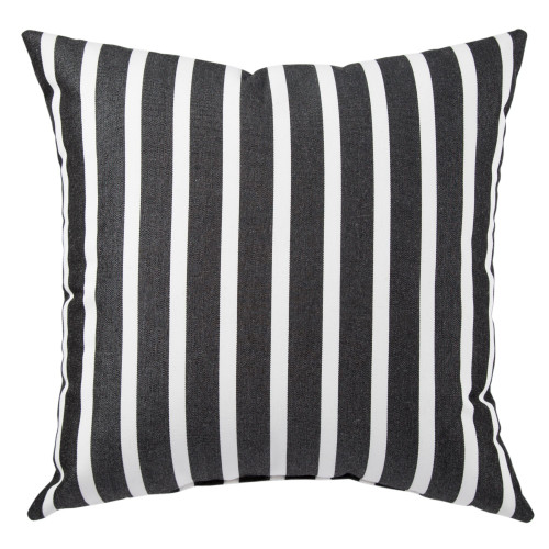 17" Black and White Striped Outdoor Patio Square Throw Pillow
