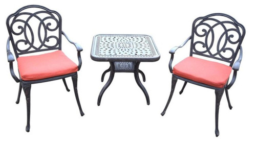 3-Piece Aged Black Finish Aluminum Outdoor Patio Furniture Chat Set - Red Cushions