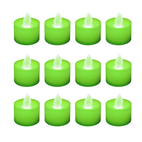 Set of 12 Flickering Green Battery Operated LED Tea Lights 1.5"