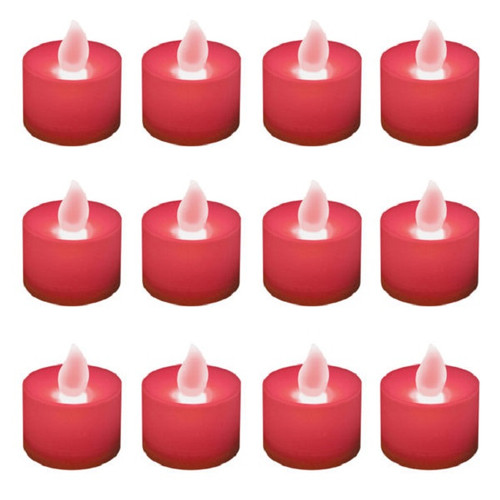 Set of 12 Flickering Red Battery Operated LED Tea Lights 1.5"