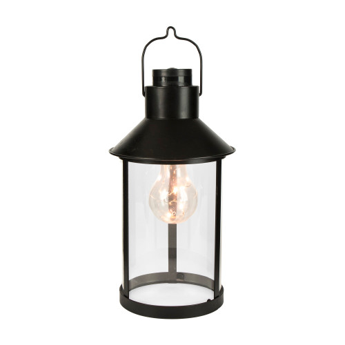 10.82" Clear and Black Glossy Finish Edison Bulb Lantern with Handle