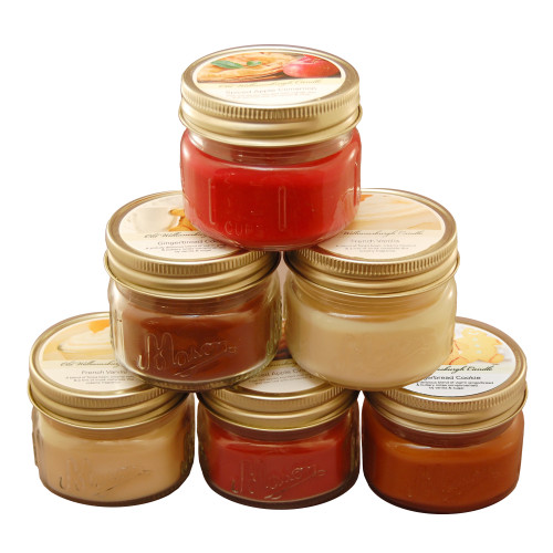 Set of 6 Red and Orange Harvest Collection Scented Candles in Mason Jars 3"