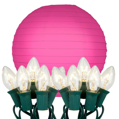 Set of 10 Fuschia Round Paper Lanterns with Electric Sting Lights 10"