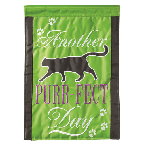 Green and Black "Another PURR FECT Day" Printed Garden Flag 13" x 18"