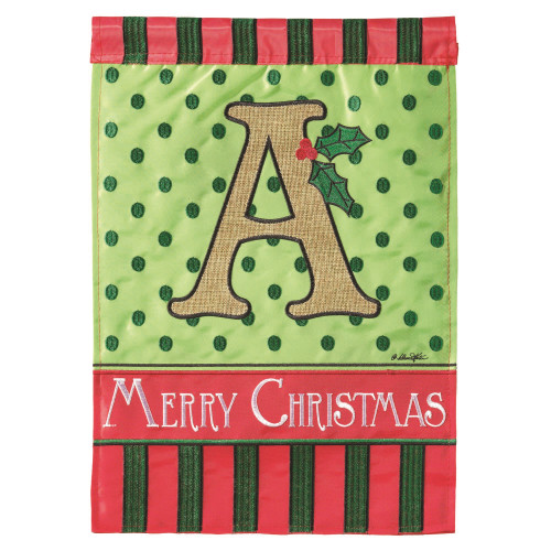 Monogram Merry Christmas Holly "A" Garden Flag 13" x 18"