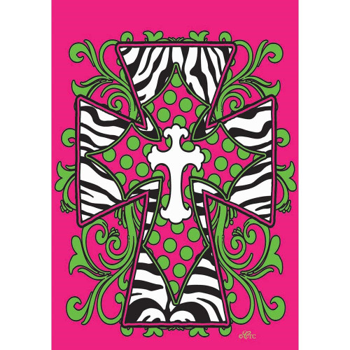 Zebra Polk a Dot Print Cross Garden Flag 13" x 18"
