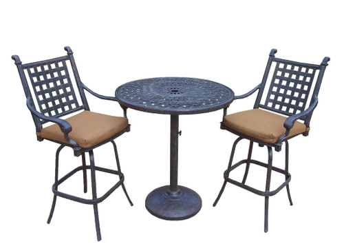 3-Piece Aged Black Finish Aluminum Outdoor Furniture Patio Bar Set - Tan Cushions