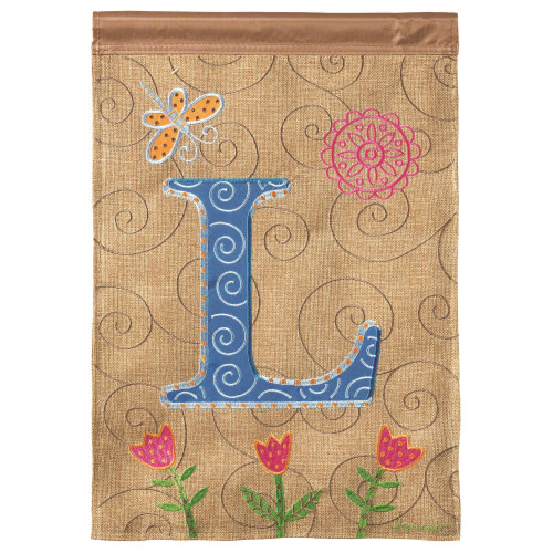 Blue and Pink Spring Designed Monogram L Garden Flag 13" x 18"