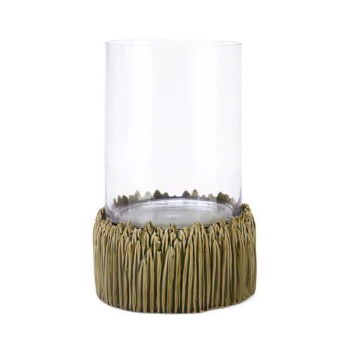 7" Clear and Light Green Hurricane Style Cylindrical Large Glass Candle Holder