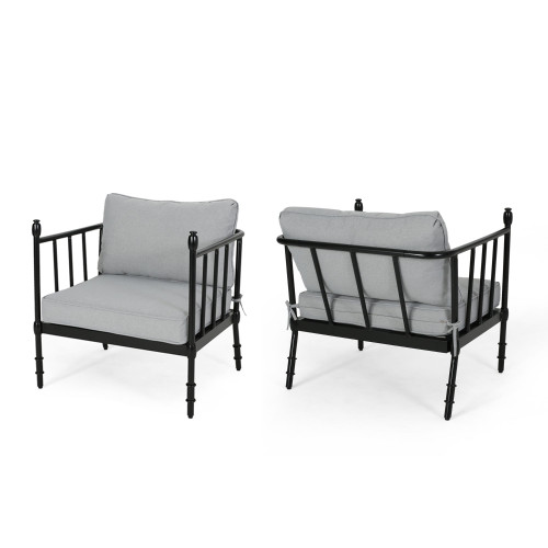 Set of 2 Gray & Black Traditional Slatted Outdoor Patio Club Chairs 31.