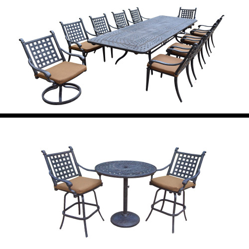14pc Brown and Black Dining and Bar Patio Furniture Sets