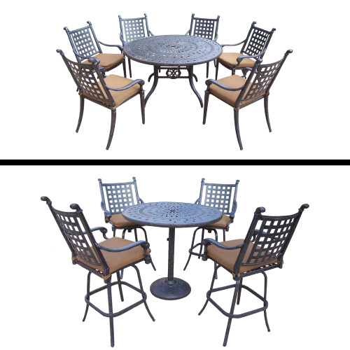 12pc Brown and Black Round Bar with Swivel Bar Stools and Patio Dining Sets 52"