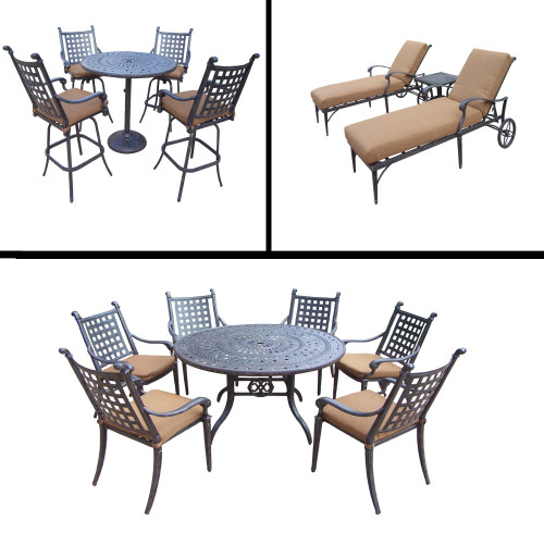 15pc Black and Brown Bar, Dining and Chaise Lounge Patio Furniture Sets