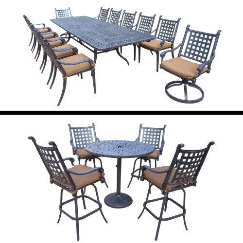 18pc Black and Beige Round Bar with Swivel Stools and Patio Dining Sets