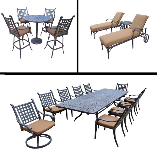19pc Brown and Black Bar, Dining and Chaise Lounge Patio Furniture Sets