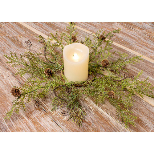 Set of 4 Green and Brown Artificial Cedar Candle Ring with Pine Cones