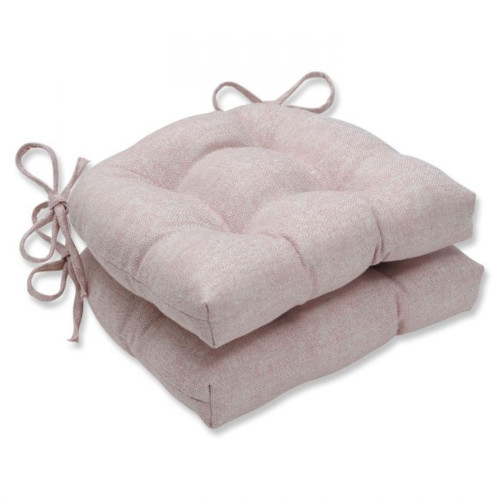 Set of 2 Pink Textured Outdoor Patio Tufted Reversible Chair Pads 16"