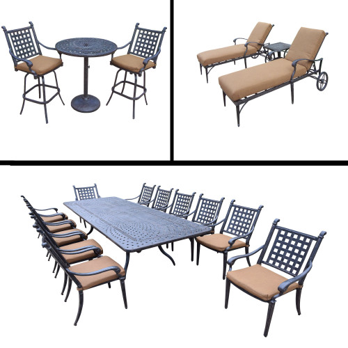 19pc Black Bar, Dining and Chaise Lounge Patio Furniture Sets