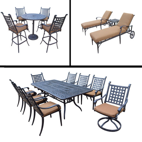 17pc Black Dining, Bar and Chaise Lounge Patio Furniture Sets