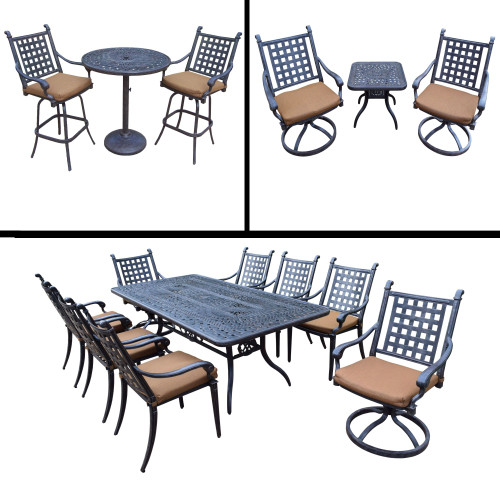 15pc Black and Brown Dining, Bar and Swivel Rocker Chat Patio Furniture Sets