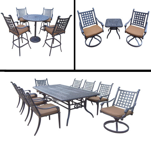 17pc Black and Brown Bar, Dining and Swivel Rocker Patio Furniture Sets