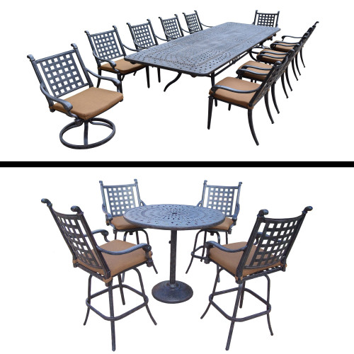 16pc Black and Brown Round Bar and Rectangular Dining Patio Furniture Sets