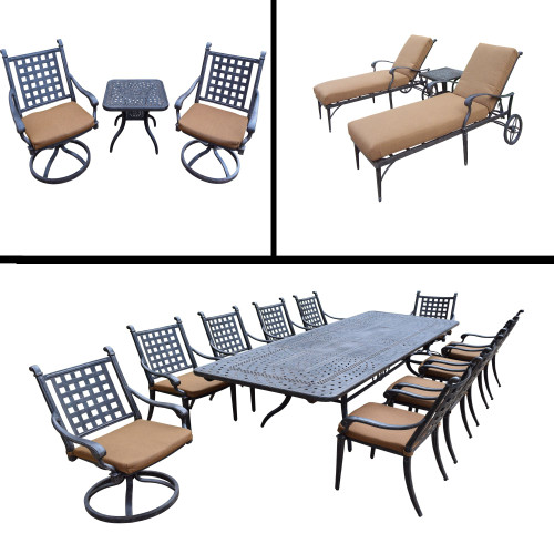 17pc Brown and Black Dining, Bar, Chaise Lounge and Swivel Rocker Chat Patio Furniture Sets
