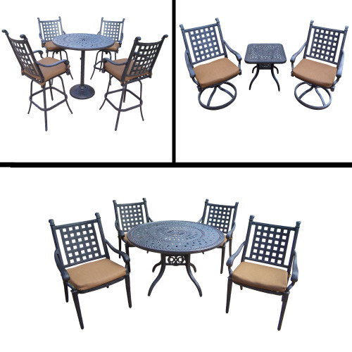 13pc Black Bar, Dining and Swivel Rocker Chat Patio Furniture Sets