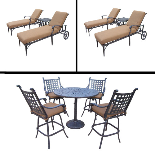 11pc Black and Brown Bar Set and Chaise Lounge Patio Furniture Sets 82"