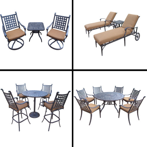 18pc Black and Brown Bar, Dining, Chaise Lounge and Swivel Rocker Chat Patio Furniture Sets