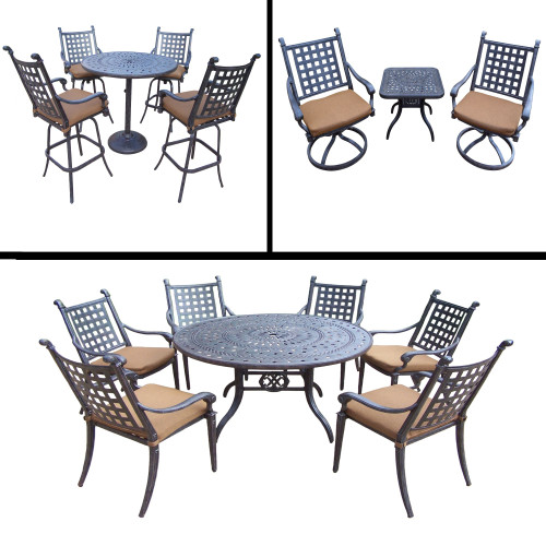 15pc Black and Brown Bar, Dining and Swivel Rocker Chat Patio Furniture Sets with Cushion